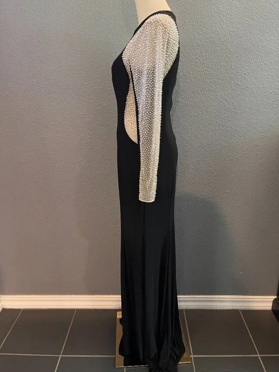 XSCAPES GEORGIA BLACK & NUDE MESH BEADED ILLUSION MAXI DRESS FORMAL GOWN NWOT 4 - Picture 8 of 16